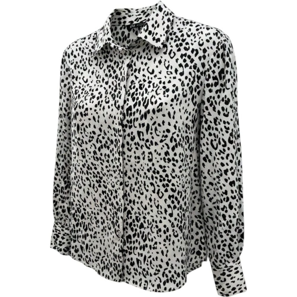 ZARA Leopard Print Career Blouse M - Black & White Mob Wife Going Out Button Up